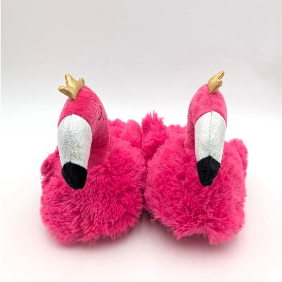 Cute Fluffy Flamingo Plush Animal Slippers Kids' Pink Size US9-10 EU25-27 - Picture 2 of 8